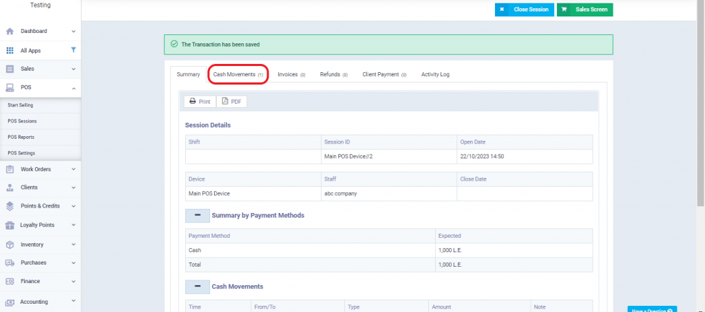 Managing POS Session - Daftra Knowledge Base