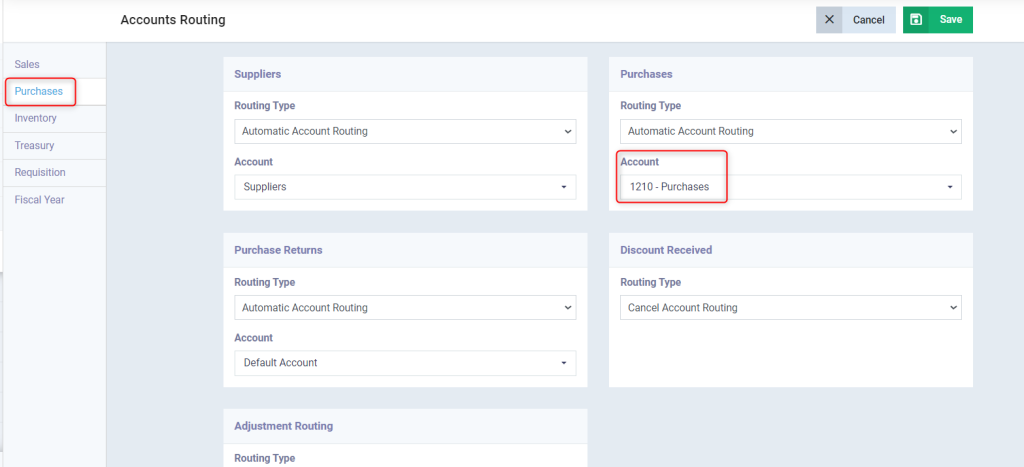 Routing the Purchases Account - Daftra Knowledge Base