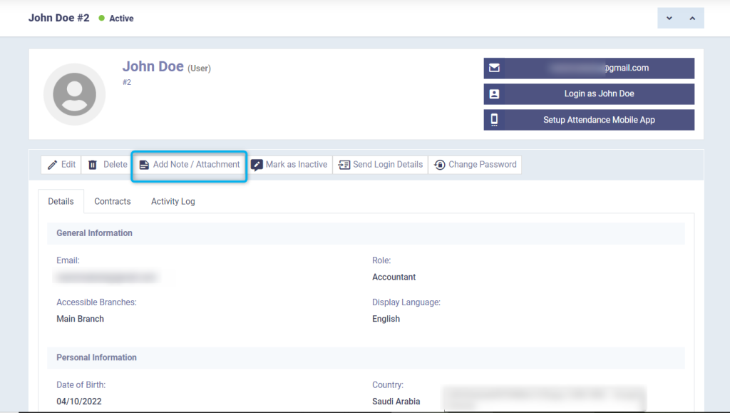 Adding a Note/ Attachment to the Employee File - Daftra Knowledge Base
