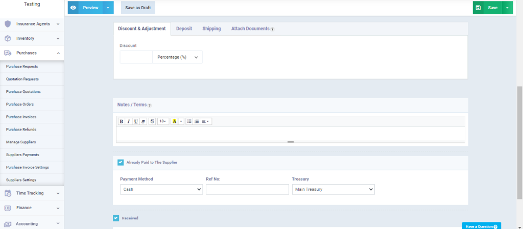 Adding Purchase Invoice - Daftra Knowledge Base