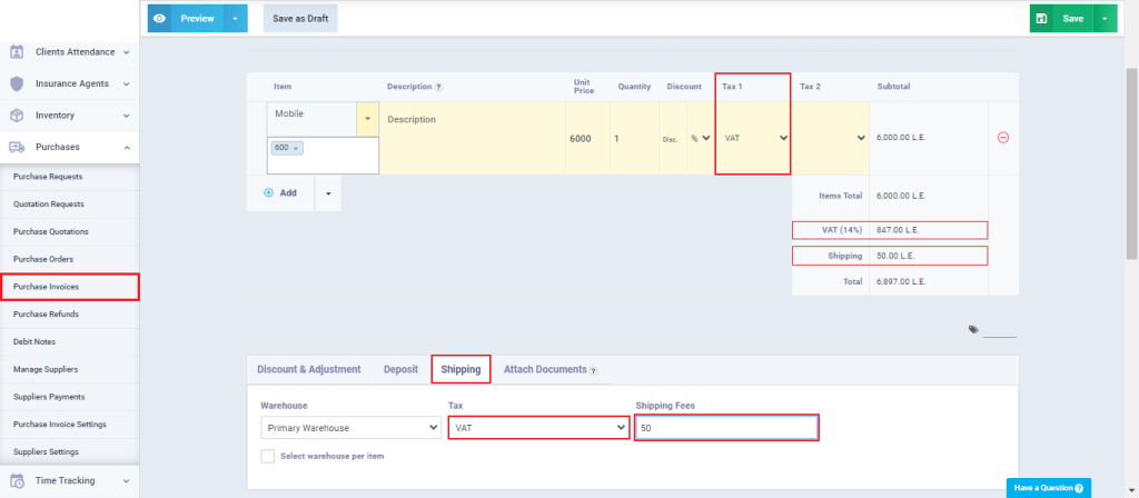 Adding Purchase Invoice - Daftra Knowledge Base