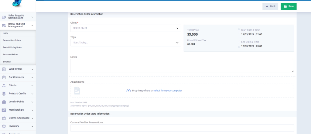 Reservations Additional Fields - Daftra Knowledge Base