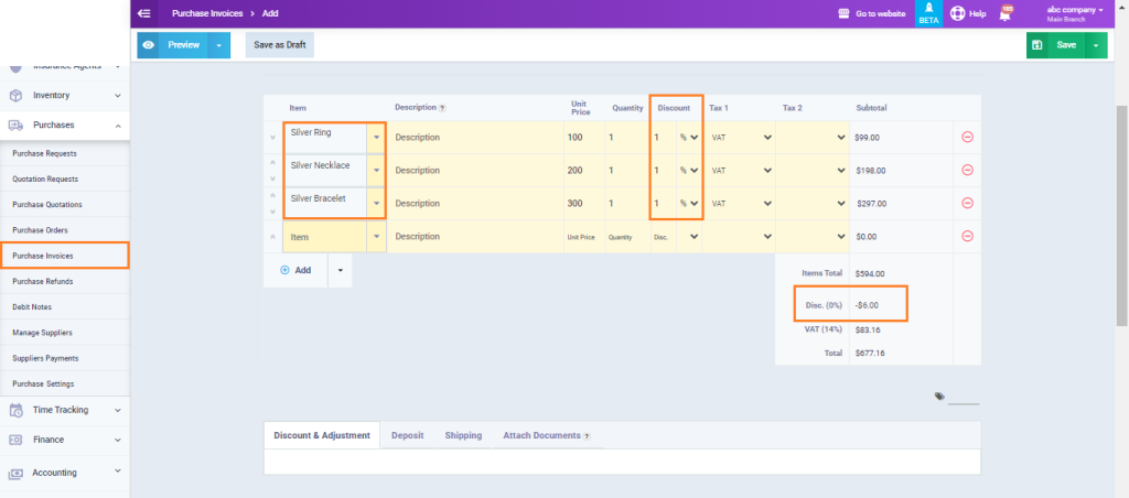 Adding a Discount to a Purchase Invoice - Daftra Knowledge Base