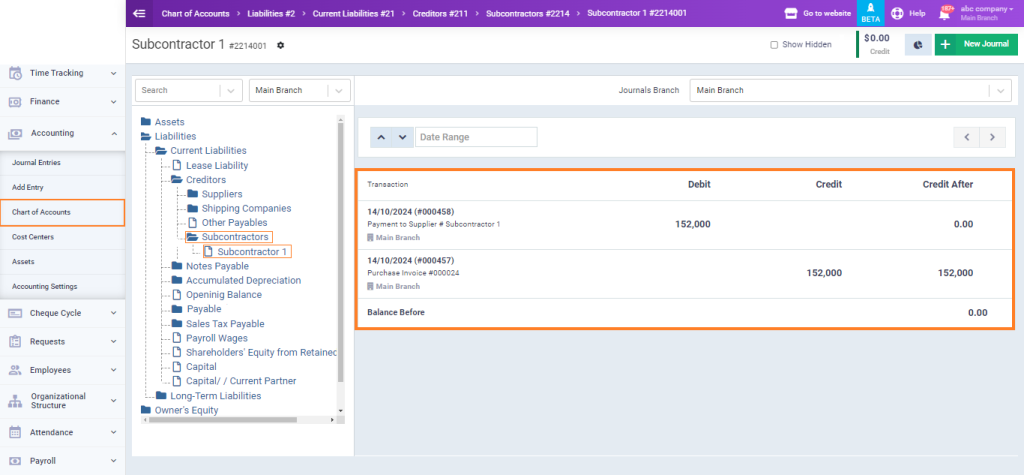Adding Subcontractors in the Chart of Accounts - Daftra Knowledge Base