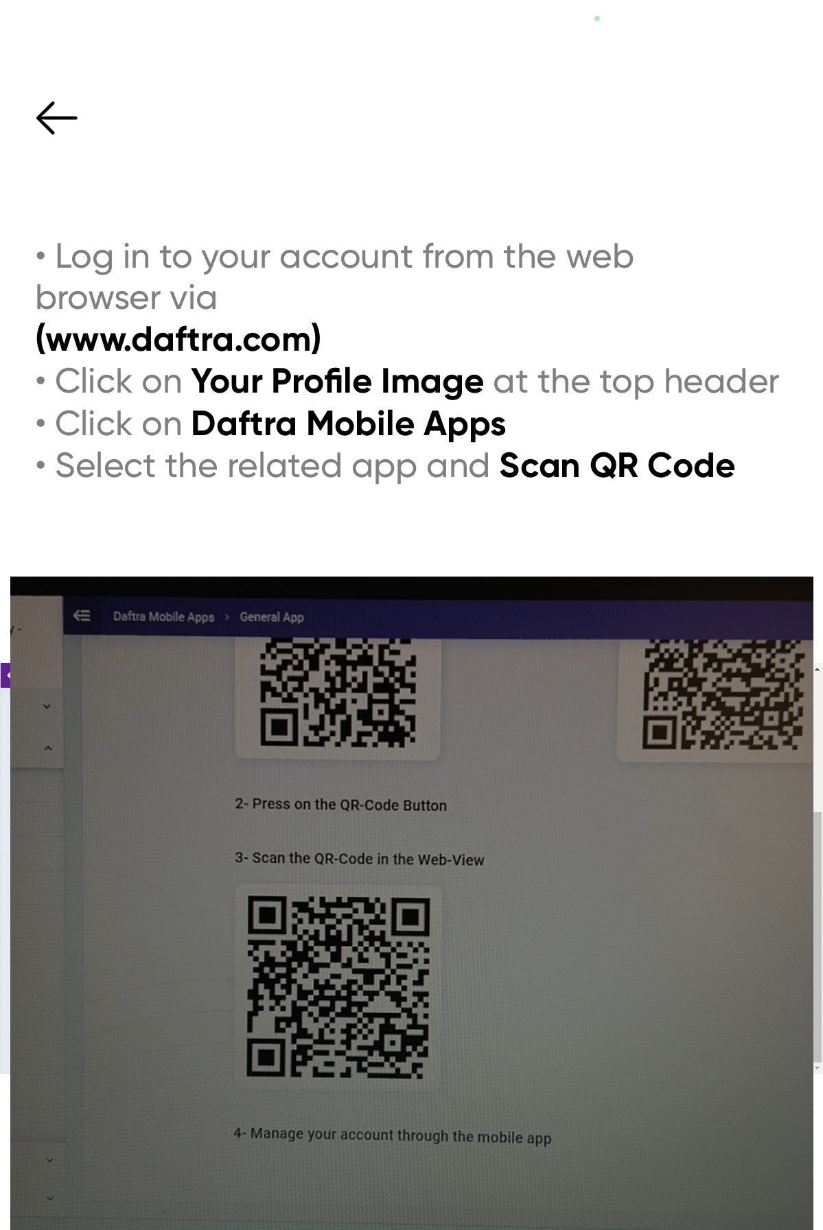 Logging into the System using a QR Code - Daftra Knowledge Base