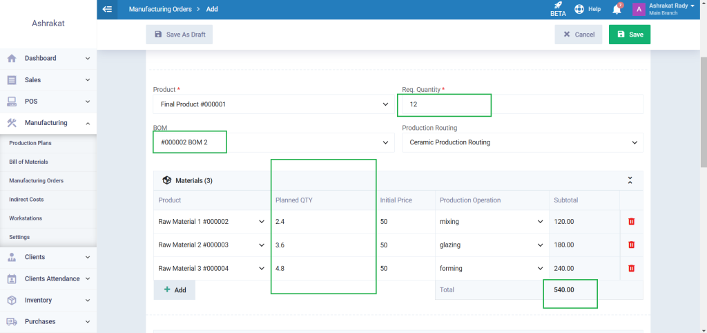 Manufacturing Orders Guide - Daftra Knowledge Base