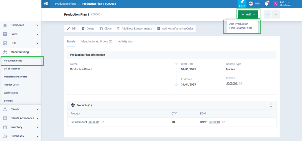 Production Plans Related Forms - Daftra Knowledge Base