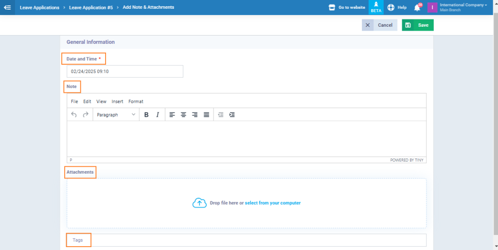 Adding Notes / Attachments to a Leave Application - Daftra Knowledge Base