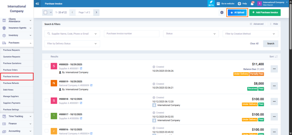 Uploading a Purchase Invoice Via AI - Daftra Knowledge Base