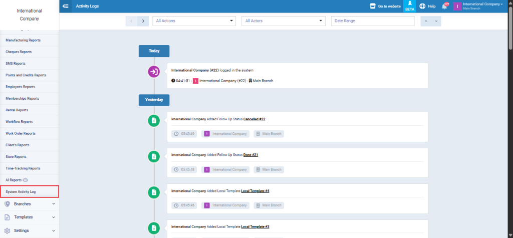 Viewing the Activity Log for Sales and Inventory Settings - Daftra ...